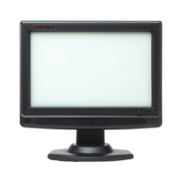 Black computer monitor with blank screen is displayed, featuring simple design and sturdy base. monitor is isolated on transparency background, highlighting its classic style png