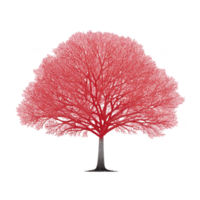 Vibrant red tree with intricate branches stands against plain background, showcasing its unique and striking appearance. tree vivid color and detailed structure create captivating visual png
