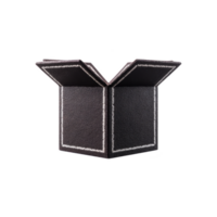 Open black cardboard box with textured surface, isolated on transparency background. box is empty, with flaps open, suggesting readiness for packing or storage png