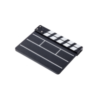 Black and white film clapperboard used in movie production, featuring striped top and blank slate for scene details. It symbolizes filmmaking and creativity png