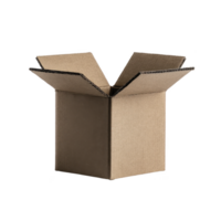 Open cardboard box with flaps extended, showcasing its simple and functional design. box is made of brown corrugated material, ideal for packaging and shipping purposes png