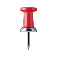 Red pushpin with shiny metallic tip is isolated on transparency background, commonly used for pinning notes or papers on bulletin boards png