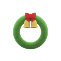 Festive green Christmas wreath with red bow and golden bells, symbolizing holiday cheer and decoration. simple design evokes sense of warmth and celebration png