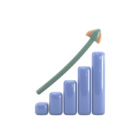 3D bar graph with blue bars and upward green arrow represents growth and success in business or finance. bars increase in height from left to right, symbolizing positive progress png