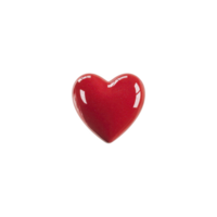 Shiny red heart shaped object with glossy finish, symbolizing love and affection, isolated on transparency background png