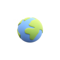 3D illustration of simplified Earth with blue oceans and green continents, resembling cartoon style. globe is isolated on transparency background, emphasizing its playful design png