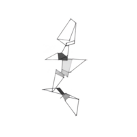Abstract geometric sculpture with interconnected metal shapes and white accents, creating modern and minimalist design. structure appears dynamic and artistic png