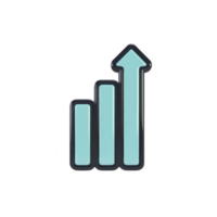 Blue bar chart icon with upward arrow symbolizes growth and progress, often used in business and finance contexts to represent increasing trends or success png