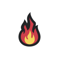 Stylized flame icon with red and yellow colors, representing heat or energy, is set against plain background. design is simple and bold, conveying warmth and intensity png