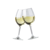 Two glasses of white wine clinking together in celebratory toast, symbolizing joy and celebration. clear glasses highlight light golden hue of wine, creating elegant and festive atmosphere png