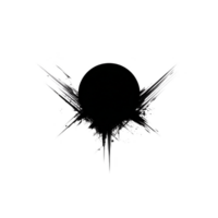 Grunge style black circle with jagged edges and splatter effects creates dynamic and edgy design. abstract shape evokes sense of mystery and artistic expression png