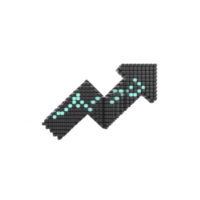 Digital arrow with pixelated design points upward, symbolizing growth and progress. arrow features light blue dotted line, representing data trends or financial success png