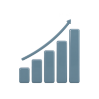 3D blue bar chart icon with upward arrow represents growth and progress, ideal for business and financial presentations png