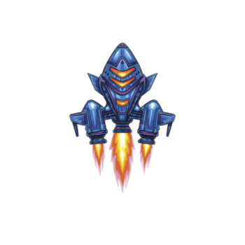 futurista azul nave espacial com vibrante laranja chamas impulsionando isto avançar, exibindo lustroso e dinâmico Projeto. nave espacial características intrincado detalhes e simétrico estrutura png