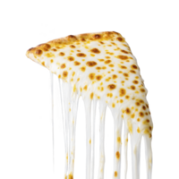 Slice of cheesy pizza with melted cheese stretching down, creating mouthwatering effect. golden brown crust adds delicious contrast to gooey cheese png