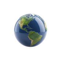 Realistic 3D rendering of Earth showcasing North and South America, with detailed topography and oceanic reflections, set against plain background png
