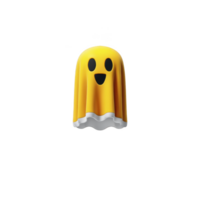 Cute, smiling yellow ghost with white border floats against transparent background, evoking playful and friendly Halloween vibe png