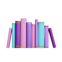 Colorful books arranged in row, featuring pastel shades of pink, purple, and blue, creating vibrant and cheerful display. books are standing upright, showcasing their spines png