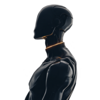 Sleek, futuristic robot with glossy black surface and glowing orange accents stands in profile, showcasing advanced technology and modern design png