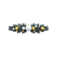 Festive Christmas garland with pine branches, adorned with white and gold baubles, and warm glowing lights, creating joyful holiday atmosphere png
