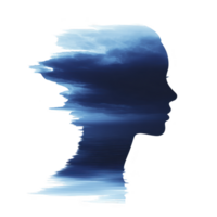 Silhouette of person profile is creatively blended with dramatic sky and ocean scene, evoking sense of tranquility and introspection. image combines nature and human form seamlessly png
