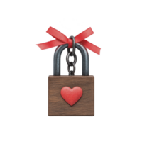Wooden padlock adorned with red heart and red ribbon symbolizes love and security. rustic design and vibrant colors evoke feelings of romance and commitment png
