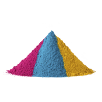 Vibrant pyramid of colored powder featuring sections of magenta, cyan, and yellow, symbolizing creativity and artistic expression. smooth texture and bright hues evoke sense of joy and inspiration png