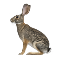 Brown rabbit with large ears sits upright, showcasing its detailed fur pattern and alert expression against transparency background. rabbit posture and attentive gaze suggest curiosity png