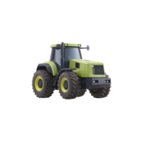 Green tractor with large tires and cabin is depicted, showcasing agricultural machinery used for farming and fieldwork. design is modern and robust, suitable for various agricultural tasks png