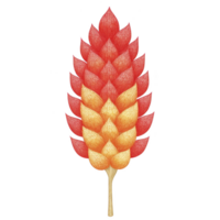 Vibrant illustration of stylized, colorful leaf with gradient of red to yellow hues, resembling pine cone shape. intricate pattern and warm colors create lively and artistic design png