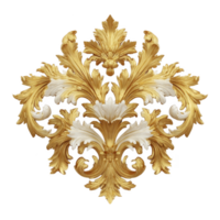 Ornate, symmetrical gold and white baroque ornament with intricate leaf patterns, showcasing elegant craftsmanship and luxurious design png