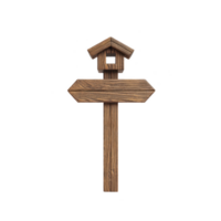 Wooden signpost with small roof on top, featuring two directional arrows. rustic design suggests natural or outdoor setting, ideal for guiding hikers or marking trails png