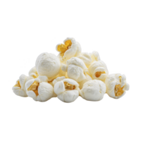 Pile of fluffy, white popcorn kernels is shown against plain background, highlighting their texture and inviting sense of delicious anticipation png