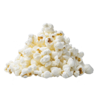 Pile of fluffy, white popcorn kernels is stacked against plain background, showcasing their light and airy texture. popcorn appears freshly popped, with few golden brown pieces visible png