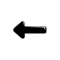 Black left pointing arrow icon on transparent background, symbolizing direction or navigation. simple design is ideal for use in digital interfaces or graphic design projects png
