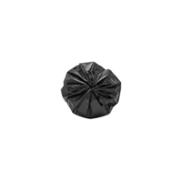 Crumpled black plastic bag is isolated on transparency background, showcasing its texture and shape. image highlights everyday object in simple, minimalist style png