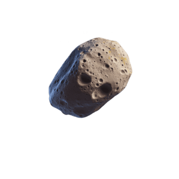 Textured asteroid with craters and rugged surface floats against transparency background, showcasing its irregular shape and rocky composition png