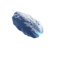 Large, rocky asteroid with textured surface floats dark expanse of space, illuminated by distant light source. celestial body is covered craters and grooves, showcasing its ancient and rugged png