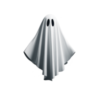 Cartoon ghost with white sheet and black eyes floats against transparent background, creating spooky yet playful Halloween theme png