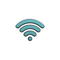 Blue Wi Fi symbol on transparency background represents wireless connectivity and internet access. icon features curved lines radiating from central point, symbolizing signal strength png