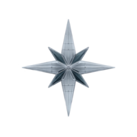 Metallic eight pointed star with sleek, modern design, featuring sharp edges and reflective surface, symbolizing navigation and direction png
