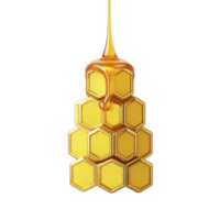 Golden honeycomb structure with honey dripping from top, showcasing sweet and natural design. hexagonal pattern is highlighted, emphasizing richness and texture of honey png