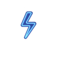 Glowing blue lightning bolt symbol on transparency background, representing energy and power. neon effect adds modern and dynamic feel to design png