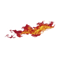 Dynamic, fiery flame with vibrant red and yellow hues, isolated on transparent background, conveys energy and intensity. Perfect for design projects needing bold, dramatic element png