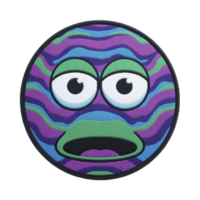 Colorful, wavy patterned round face with large, expressive eyes and surprised expression creates playful and whimsical design png