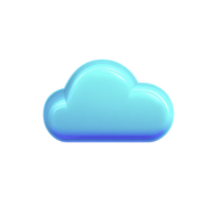 Glossy blue cloud icon with shiny, reflective surface, isolated on transparency background, symbolizing digital storage or weather png
