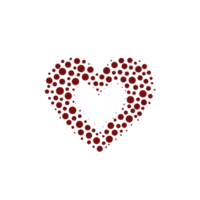 Heart shape made of red dots on transparency background creates striking and romantic visual. design is simple yet impactful, perfect for conveying love and affection png