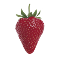 Vibrant red strawberry with glossy surface and green leaves, isolated on transparency background, showcasing its fresh and juicy appearance png