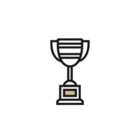 Simple black and gold trophy icon with minimalist design, symbolizing achievement and success. trophy features cup shape with rectangular base, conveying sense of victory png