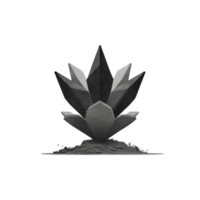 Geometric, black and white crystal sculpture with sharp, angular facets stands on textured base, evoking sense of modern elegance and artistic expression png